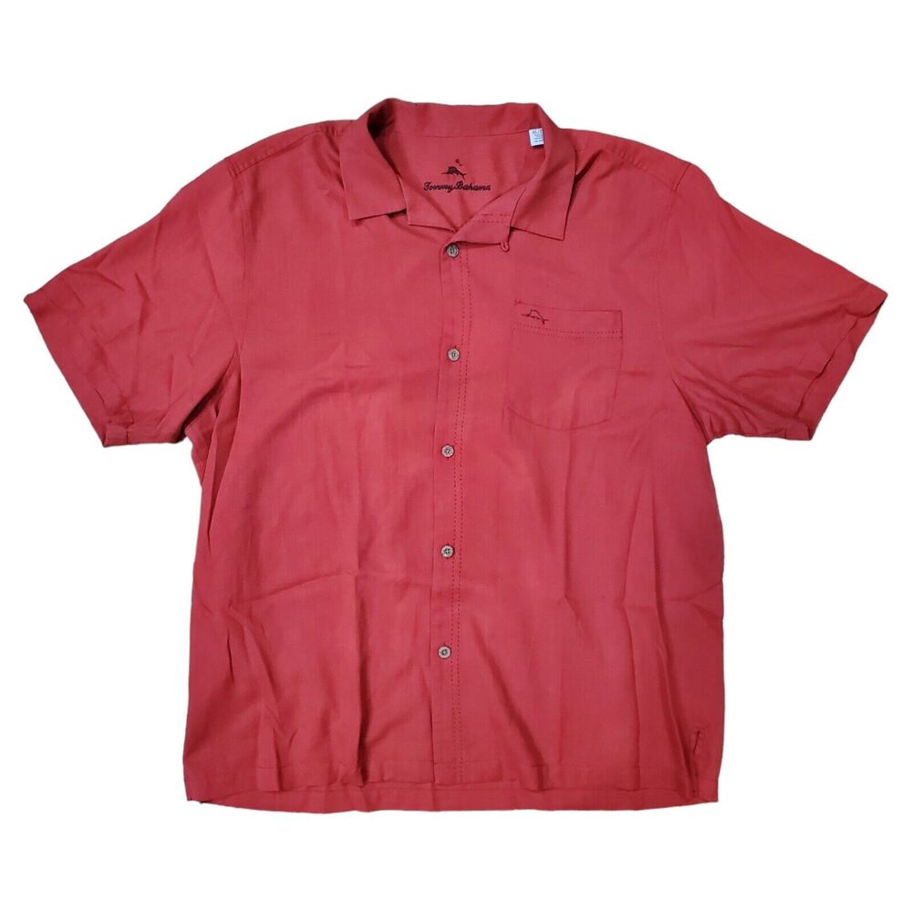 TOMMY BAHAMA Shirt Mens XL Red Hawaiian Button Down Casual Travel Vacation